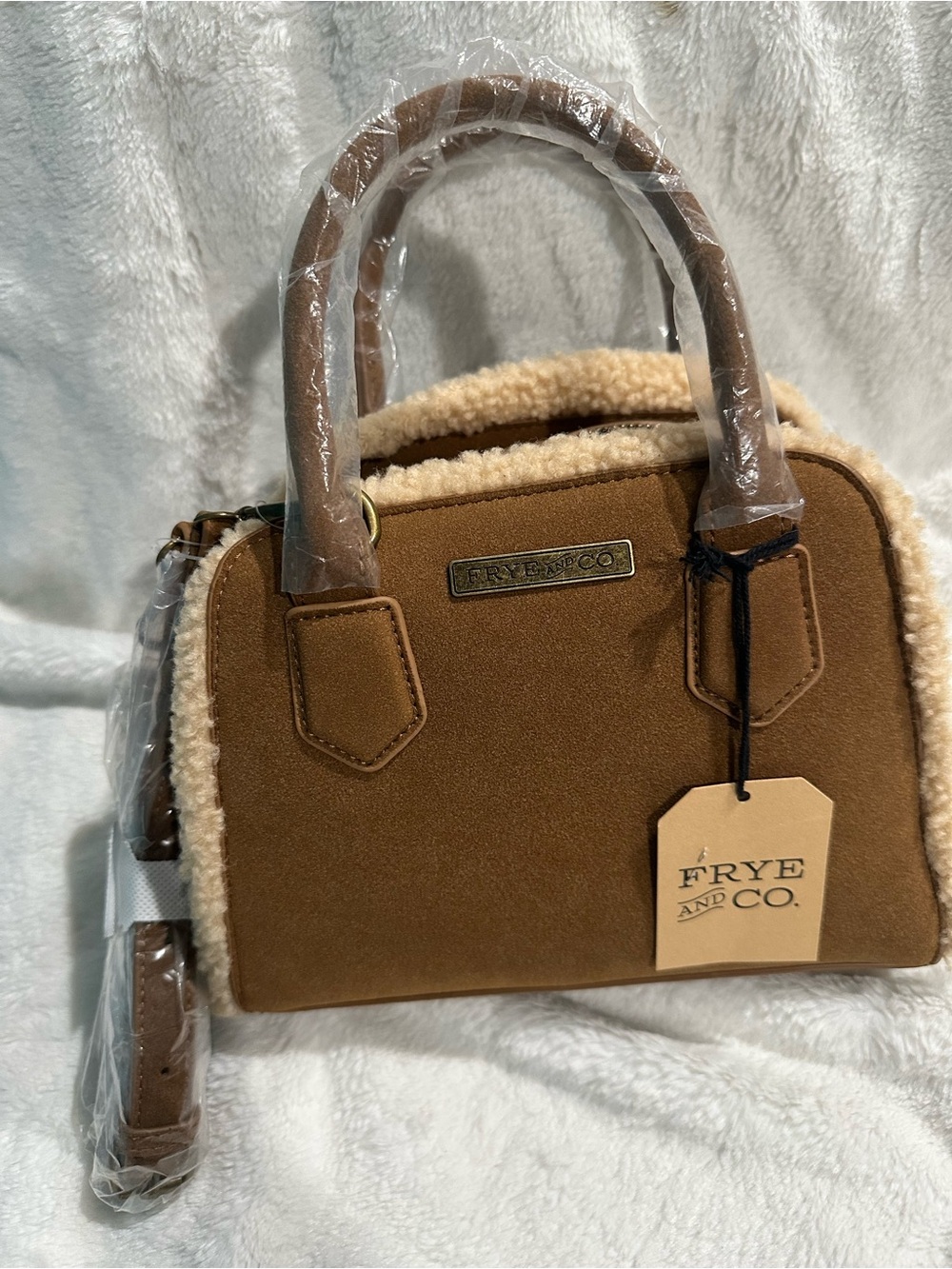 Women's Tan Shearling Trim Satchel